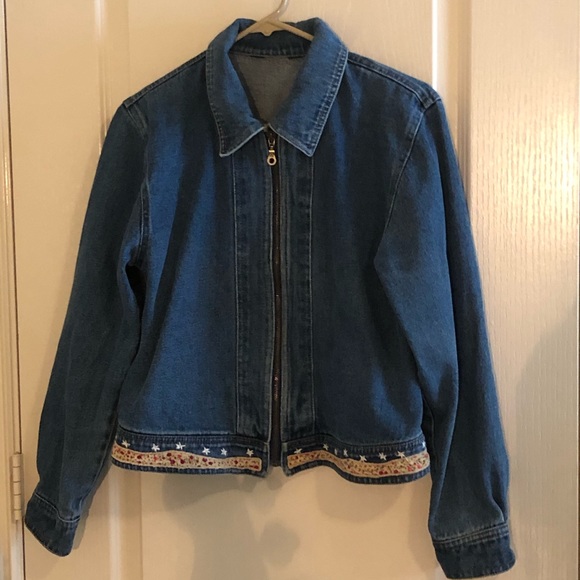 Vintage Agapo American Flag Denim Jacket, Decorative trim w/embroidered stars, - Picture 15 of 15